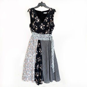 Calvin Klein Multi-pattern Floral Houndstooth Check Dress Size 12